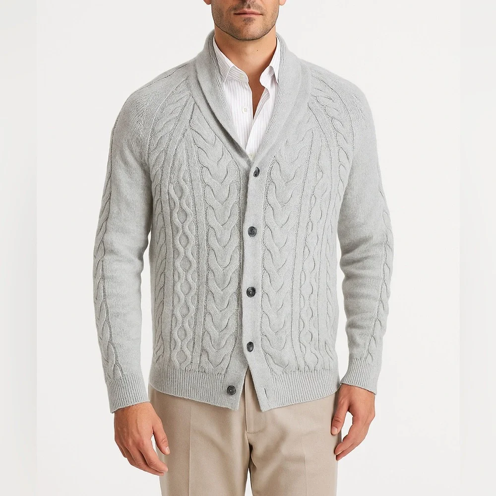 Banana Republic Cable Kit Fisherman Sweater Shawl Collar Button Front Size Med‎